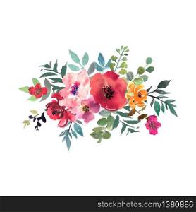 Hand drawn watercolor bouquet on white background. Beautiful gentle flowers in the composition. Roses. Vector