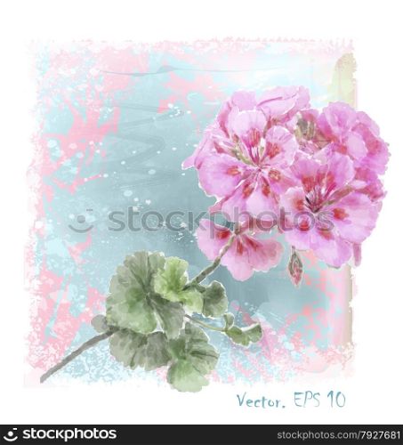hand drawn watercolor pink geranium flower