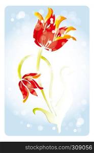 Hand drawn watercolor tulips with bokeh - botany art illustration