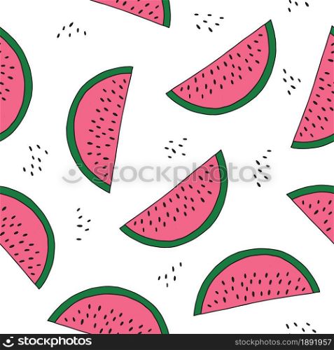 Hand drawn watermelon fruit seamless pattern. Vector illustration.