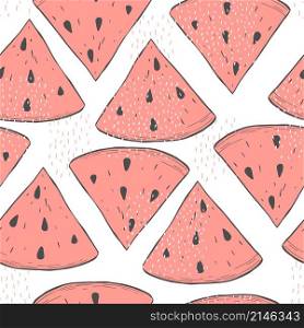 Hand drawn watermelon on white background. Vector seamless pattern.. Vector seamless pattern with fruits.