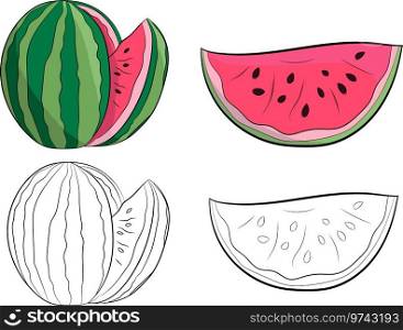 Hand drawn watermelon set Royalty Free Vector Image