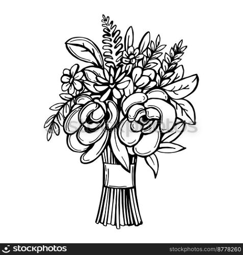 Hand-drawn wedding bouquet. Vector sketch  illustration.. Wedding bouquet. Sketch  illustration.