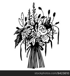 Hand-drawn wedding bouquet. Vector sketch  illustration.. Wedding bouquet. Sketch  illustration.