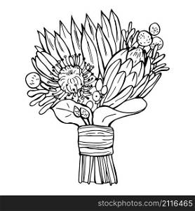 Hand drawn wedding tropical bouquet. Vector sketch illustration.. Hand drawn wedding bouquet. Vector sketch illustration.