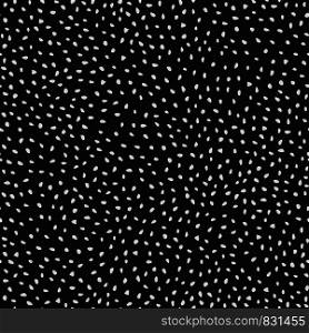 Hand drawn white ink shapes seamless pattern on black background. Freehand polka dot backdrop. Vector illustration.. Hand drawn white ink shapes seamless pattern on black background.