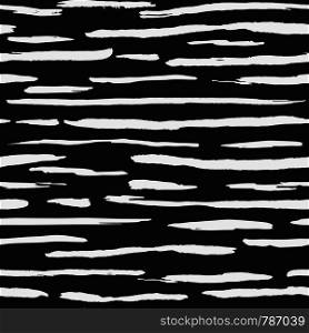 Hand drawn white ink stripe backdrop. Artistic brush stripes seamless pattern on black background. Vector illustration. Hand drawn white ink stripe backdrop. Artistic brush stripes seamless pattern