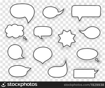 Hand drawn white speech bubbles with black stroke and shadow, vector eps10 illustration. Speech Bubbles