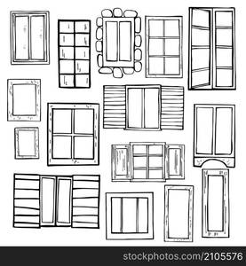 Hand drawn windows. Vector sketch illustration.. Windows. Vector sketch illustration.