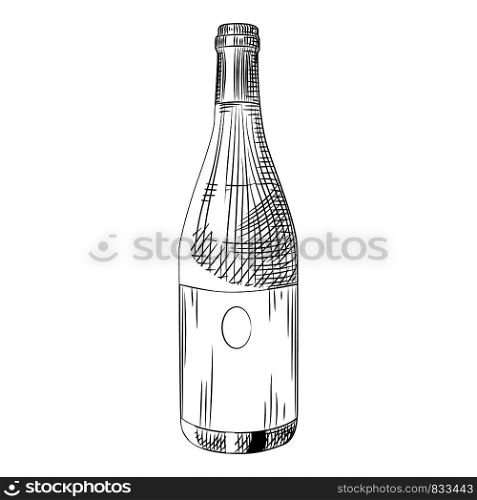 Hand drawn wine bottle. Isolated objects on white background. Engraving style. Vector illustration. Hand drawn wine bottle. Isolated objects on white background.