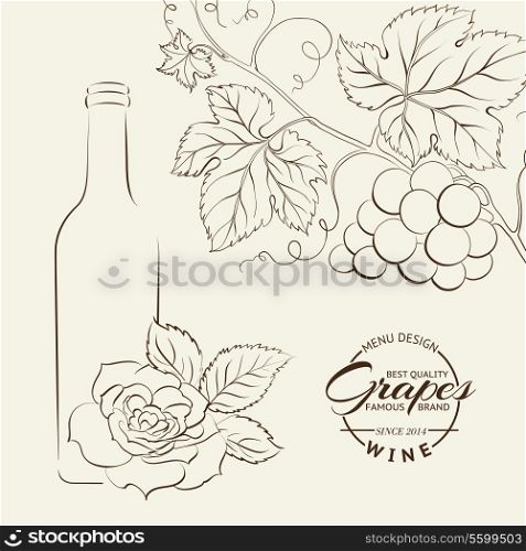 Hand drawn wine label isolated over white. Vector illustration.