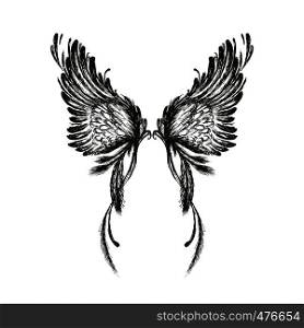 Hand drawn wings,isolated on white background,vector illustration. Hand drawn wings,isolated on white background,