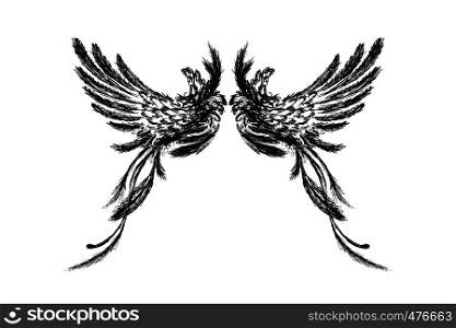 Hand drawn wings,isolated on white background,vector illustration. Hand drawn wings,isolated on white background,