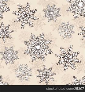 Hand drawn winter sketch snowflakes seamless pattern. Backdrop for Christmas, Noel, New Year design. Decorative background for fabric, textile, wrapping paper, card, invitation, wallpaper, web design