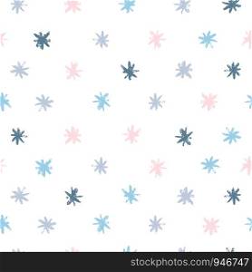 Hand drawn winter snowflakes polka dot seamless pattern. Ink stains star wallpaper on white background. Vector illustration. Hand drawn winter snowflakes polka dot seamless pattern. I