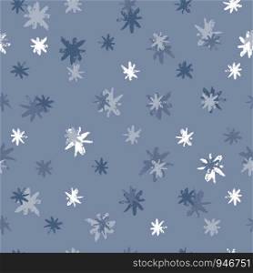 Hand drawn winter snowflakes seamless pattern. Ink stains star wallpaper on blue background. Vector illustration. Hand drawn winter snowflakes seamless pattern illustration.