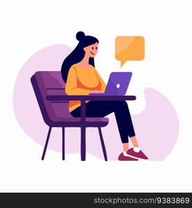 Hand Drawn woman working on the sofa in flat style isolated on background