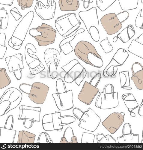 Hand drawn women&rsquo;s bags. Vector seamless pattern . Vector pattern with women&rsquo;s bags.