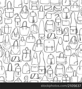 Hand drawn women&rsquo;s bags. Vector seamless pattern . Vector pattern with women&rsquo;s bags.