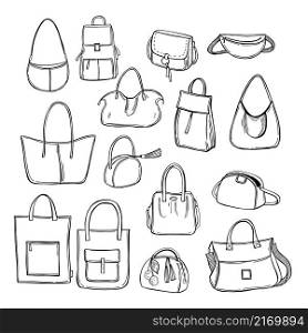 Hand drawn women&rsquo;s bags. Vector sketch illustration.. Women&rsquo;s bags. Sketch illustration.