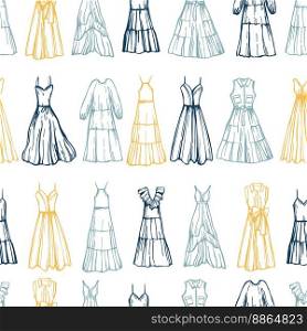 Hand-drawn women’s summer dresses and bags.  Vector seamless pattern.. Vector pattern   with  summer dresses