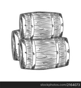 Hand drawn wood barrel. Barrel isolated on white background. Engraving vintage style. Vector illustration. Hand drawn wood barrel. Barrel isolated on white background.