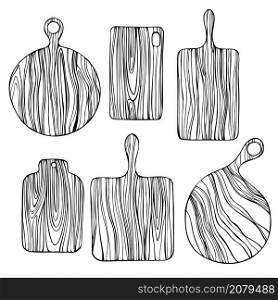 Hand drawn wooden cutting boards. Vector sketch illustration