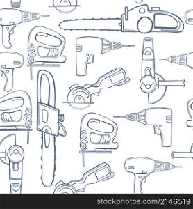 Hand drawn working tools. Vector seamless pattern. Hand drawn working instrument