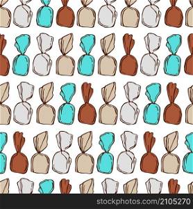 Hand drawn wrapped candy. Vector seamless pattern.. Hand drawn wrapped candy.