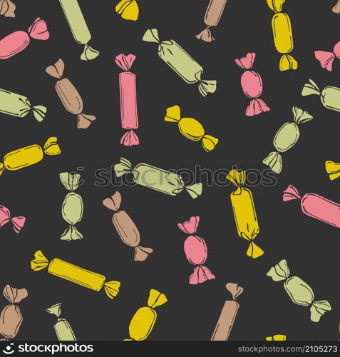 Hand drawn wrapped candy. Vector seamless pattern.. Wrapped candy. Vector seamless pattern.