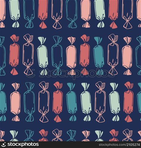 Hand drawn wrapped candy. Vector seamless pattern.. Wrapped candy. Vector seamless pattern.