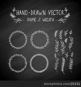 Hand drawn wreath and frame. Vector illustration