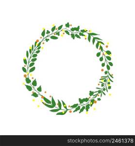 Hand drawn wreath made of twigs, frame for any prints, quote copy space. Simple romantic summer frame template. Modern bio, eco design. Hand drawn doodle leaf wreath, copy space frame. Minimalistic vector design element for prints