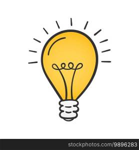 Hand drawn yellow lightbulb on white background, solution, idea concept, vector eps10 illustration. Yellow Lightbulb