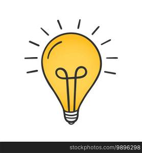 Hand drawn yellow lightbulb on white background, solution or idea concept, vector eps10 illustration. Yellow Lightbulb