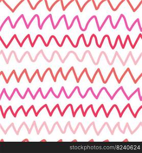 Hand drawn zig zag lines seamless pattern. Abstract wave background in doodle style. Creative stripes print wallpaper. Design for fabric, textile, wrapping paper, cover. Simple vector illustration. Hand drawn zig zag lines seamless pattern. Abstract wave background in doodle style. Creative stripes print wallpaper.