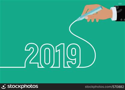 Hand draws 2019. 2019 Happy New Year greeting card. 2019 New Year celebration background. 2019 Happy New Year or Christmas Background creative greeting card design. Vector illustration