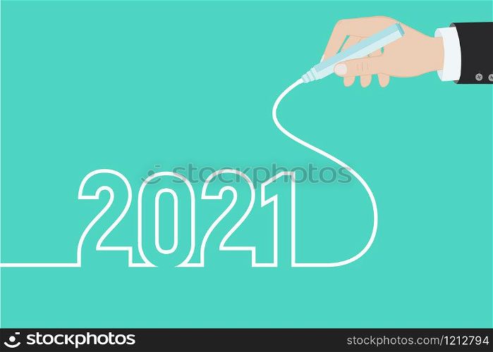 Hand draws 2021. 2021 Happy New Year greeting card. 2021 New Year celebration background. 2021 Happy New Year or Christmas Background creative greeting card design. Vector illustration