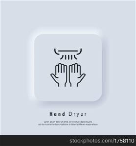 Hand dryer icon. Thin line hand dryer logo. Vector. UI icon. Neumorphic UI UX white user interface web button.