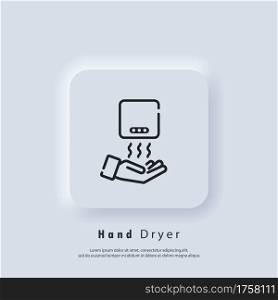 Hand dryer icon. Thin line hand dryer logo. Vector. UI icon. Neumorphic UI UX white user interface web button.