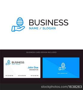 Hand, Egg, Easter, Nature Blue Business logo and Business Card Template. Front and Back Design