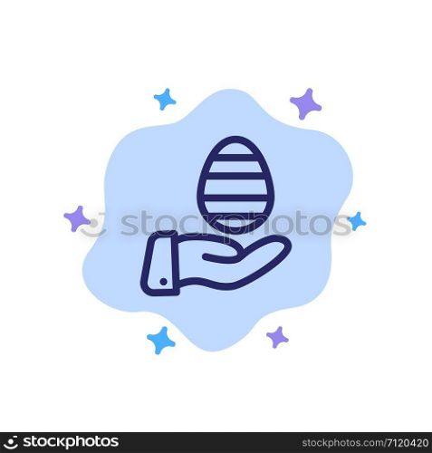Hand, Egg, Easter, Nature Blue Icon on Abstract Cloud Background