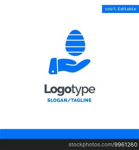 Hand, Egg, Easter, Nature Blue Solid Logo Template. Place for Tagline