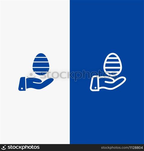 Hand, Egg, Easter, Nature Line and Glyph Solid icon Blue banner Line and Glyph Solid icon Blue banner