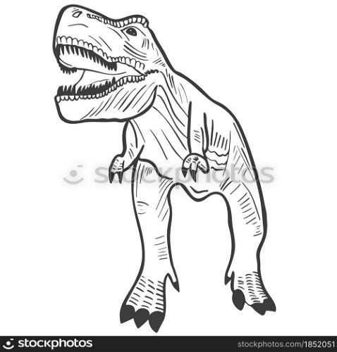 Hand engraved dinosaur tirex vector illustration. Extinct animal of the Jurassic period. Predatory Dangerous Dinosaur Sketch. Hand engraved dinosaur tirex vector illustration.