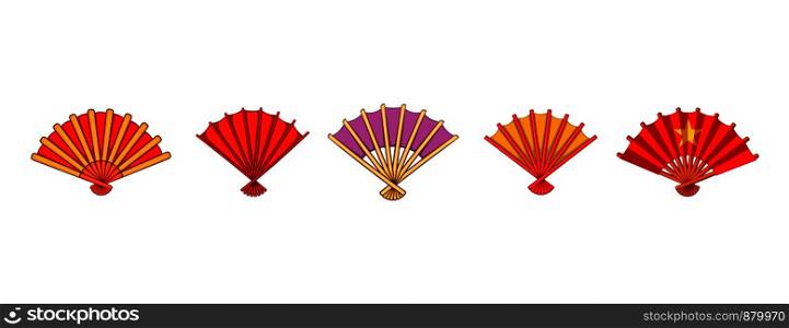 Hand fan icon set. Cartoon set of hand fan vector icons for web design isolated on white background. Hand fan icon set, cartoon style