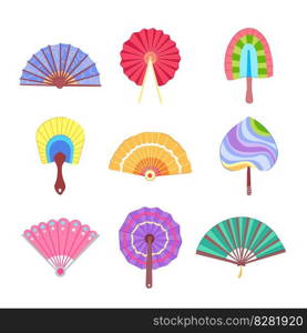 hand fan set cartoon. chinese japanese, paper japan, red china, asian object hand fan sign. isolated symbol vector illustration. hand fan set cartoon vector illustration
