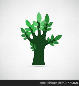 hand forming a tree with leaves