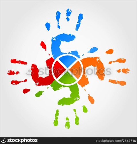 Hand. Four hands directed every which way. A vector illustration