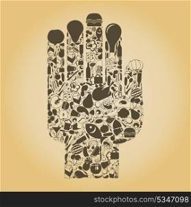 Hand from meal and food. A vector illustration